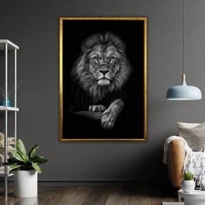 Lienzo de arte de león noble, decoración de pared de vida silvestre, estampado de león, dibujo de animales, inspirado en la naturaleza