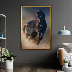 Horse Wall Art Canvas, Running Horse Decor, Equestrian Gift, Horse Lover Painting, Rustic Western Home Decor