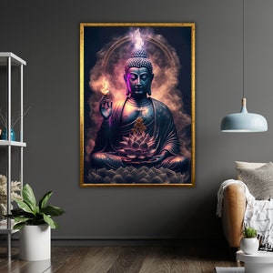 Natur inspirierte Buddha Leinwand, fertig zum Aufhängen, gerahmte Zen-Kunst, spirituelle Wohnkultur