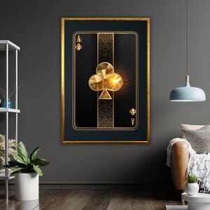 Lienzo artístico de clubes de naipes, decoración nocturna de póquer, arte de pared para jugadores, regalo temático de casino
