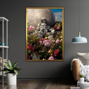 Skeleton Astronaut Art Canvas, Outer Space Wall Decor, Sci-Fi Wall Art, Astronaut Skeleton Wall Hanging