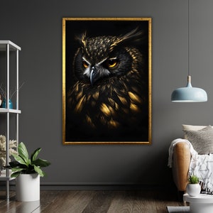 Lienzo de arte de búho, decoración de pared inspirada en la naturaleza, decoración rústica del hogar, regalo para amantes de los animales