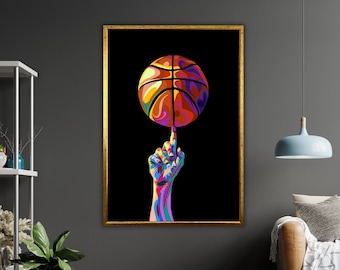 Basketball Ball on Finger Art Canvas, Basketball Ball Wall Decor, Modern Art, Basketball Gift, Unique Home Decor