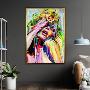 Colorful Sexy Woman Pop Art Canvas Print, Ready to Hang, Framed Decor, Contemporary Wall Art