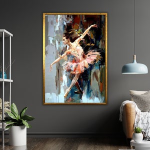 Ballerina Oil Painting Art Canvas - Framed Ballet Print, Ready to Hang, Wall Decor, Ballerina Gift