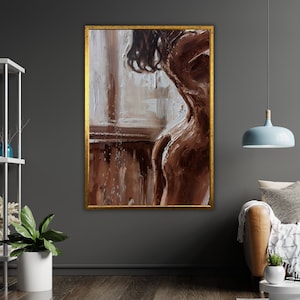 Oil Painting Naked Woman Art, Framed Canvas Print, Ready to Hang, Sensual Wall Decor