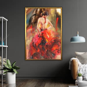 Flamencodans olieverfschilderij kunst canvas, Spaanse muur decor, dansliefhebber cadeau, handgeschilderde kunstwerken, levendige kleuren
