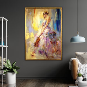 Violinist Woman Art Canvas Print, Music Lover Wall Decor, Ready to Hang, Framed Canvas