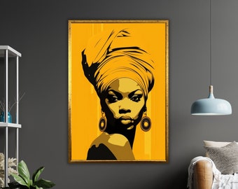 Woman Afro Art Canvas, Ready to Hang Wall Decor, Framed Canvas Print, African-inspired Artwork