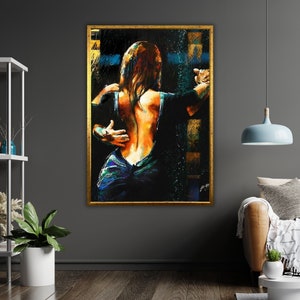 Oil Painting Romantic Dancing Couple Canvas Print, Framed Wall Art, Ready-to-Hang Home Decoration, Gift Idea