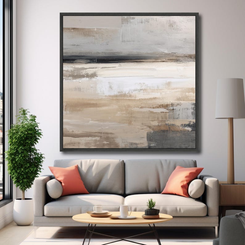 Neutral Tones Abstract Canvas, Modern Wall Art, Beige Gray Brushstroke ...