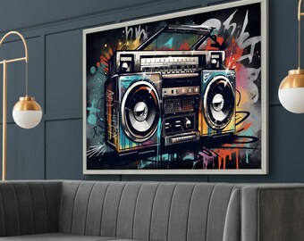 Music Themed Graffiti Canvas, Street Art Decoration, Modern Urban