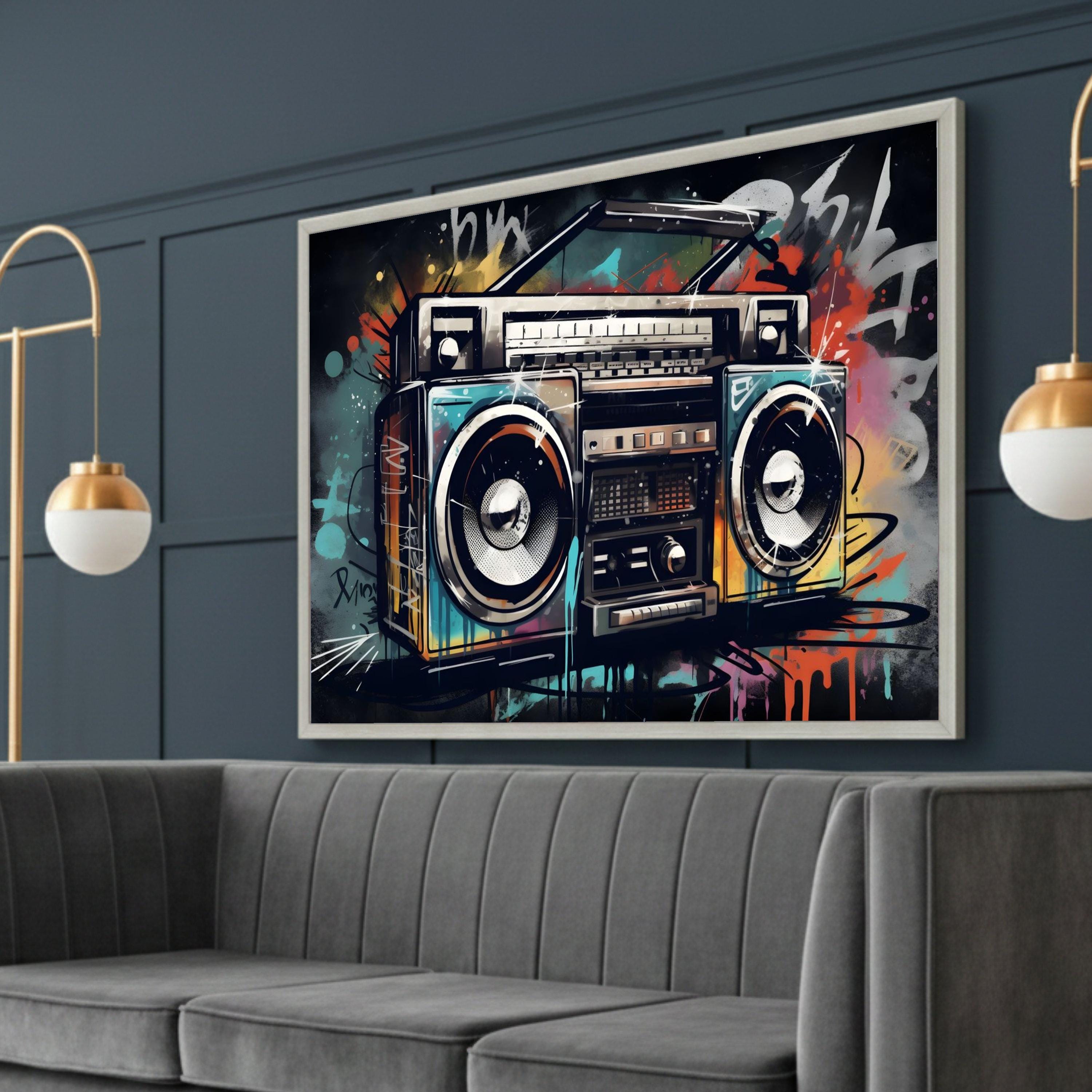 Music Themed Graffiti Canvas, Street Art Decoration, Modern Urban
