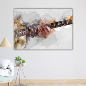 Gitarre Aquarell Leinwanddruck, fertig zum Aufhängen, Musik Wandkunst, Home Decor