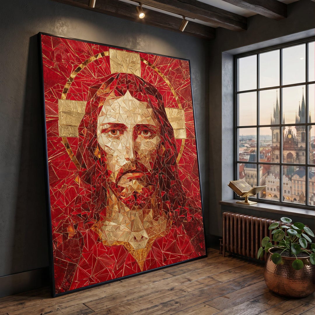 Mosaic Style Jesus Christ Portrait, Religious Canvas Wall Art ...