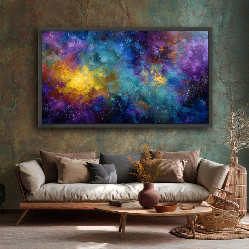 Vibrant Cosmic Galaxy Canvas, Abstract Space Wall Art, Nebula Painting ...
