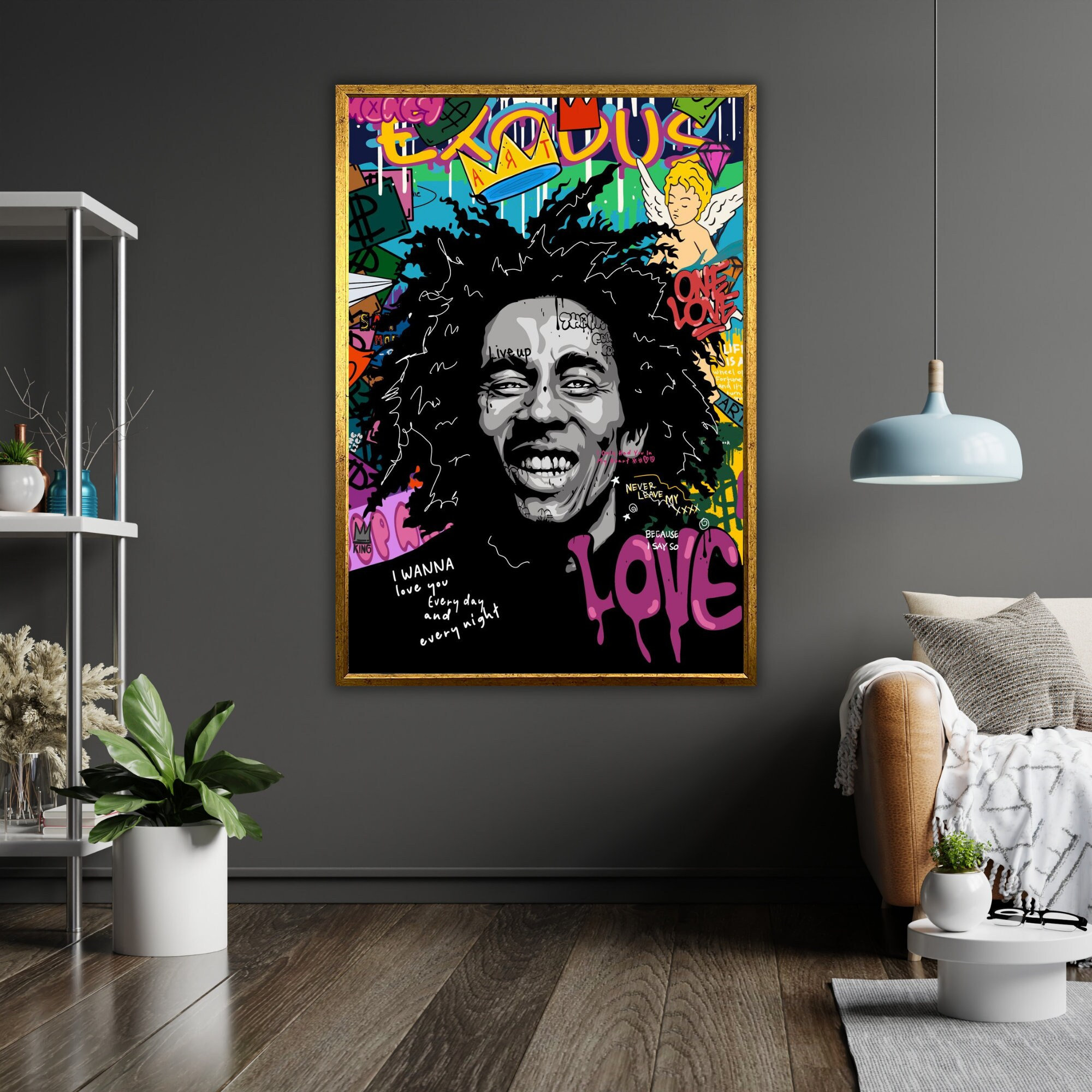 Bob Marley Pop Art Canvas Print, Ready to Hang, Home Decor, Framed Wall Art