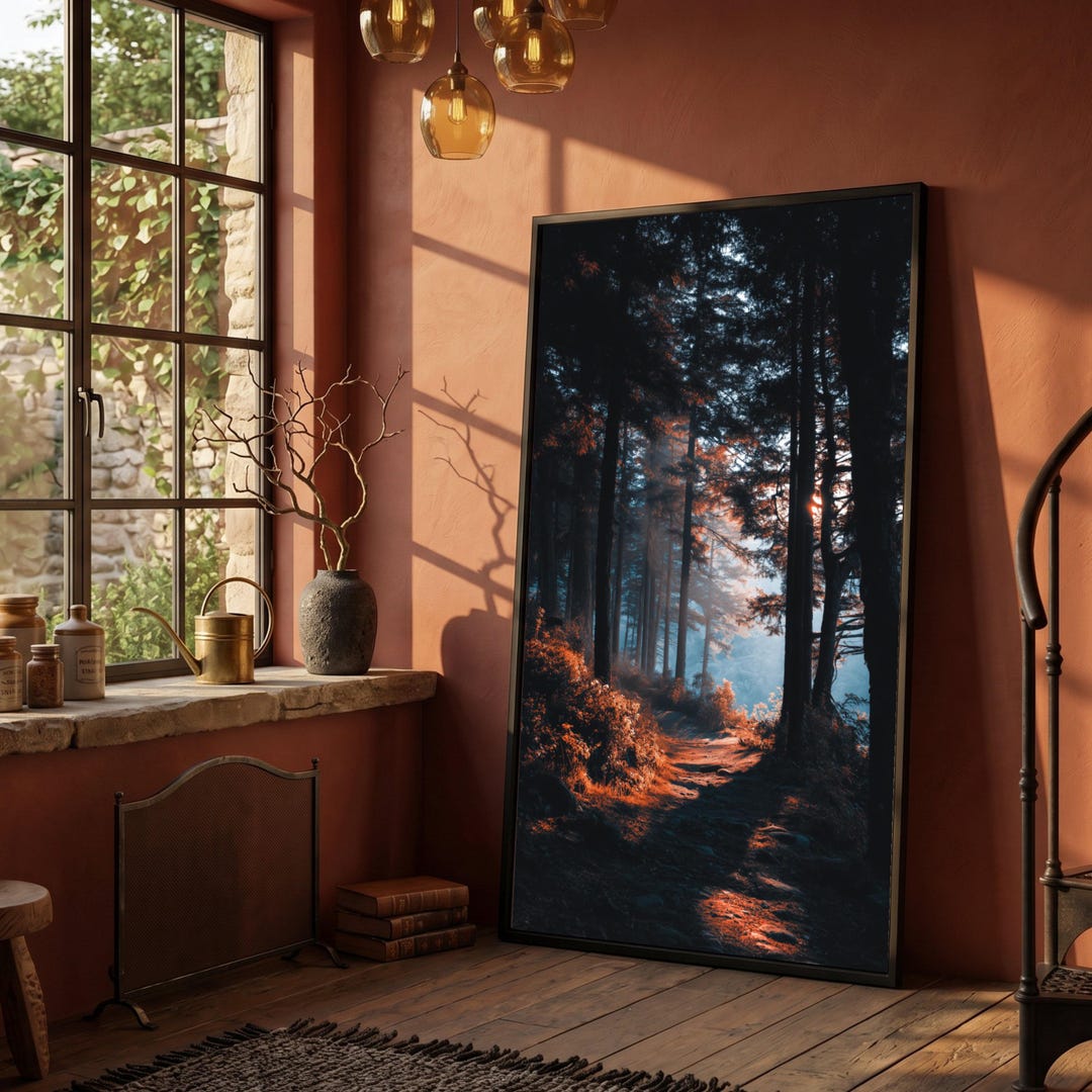 Enchanted Forest Path Canvas, Sunset Woodland Scene, Nature Wall Art ...
