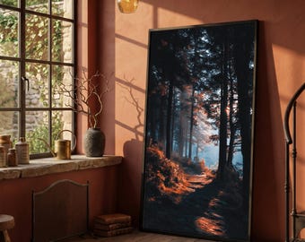 Enchanted Forest Path Canvas, Sunset Woodland Scene, Nature Wall Art, Mystical Trees Canvas, Home Decor Canvas Wall Hanging