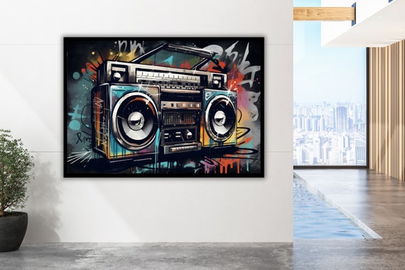 Music Themed Graffiti Canvas, Street Art Decoration, Modern Urban