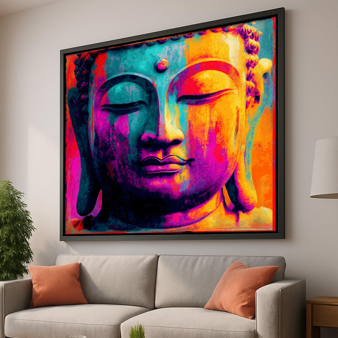 Vibrant Buddha Face Canvas Wall Art, Colorful Meditation Decor ...