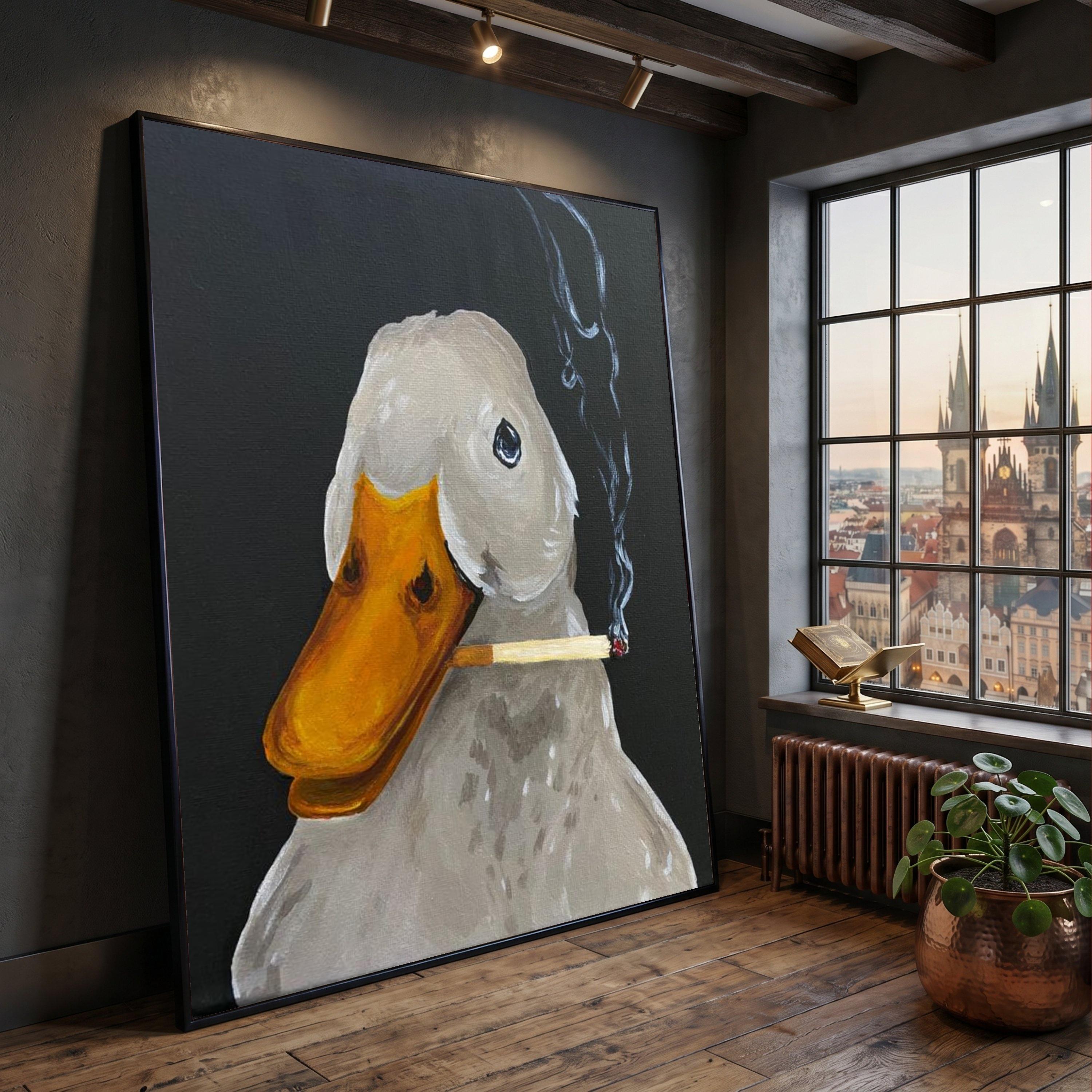 Smoking Duck Art Canvas, Home Decor Wall Art, Quirky Duck Painting, Unique  Canvas Print