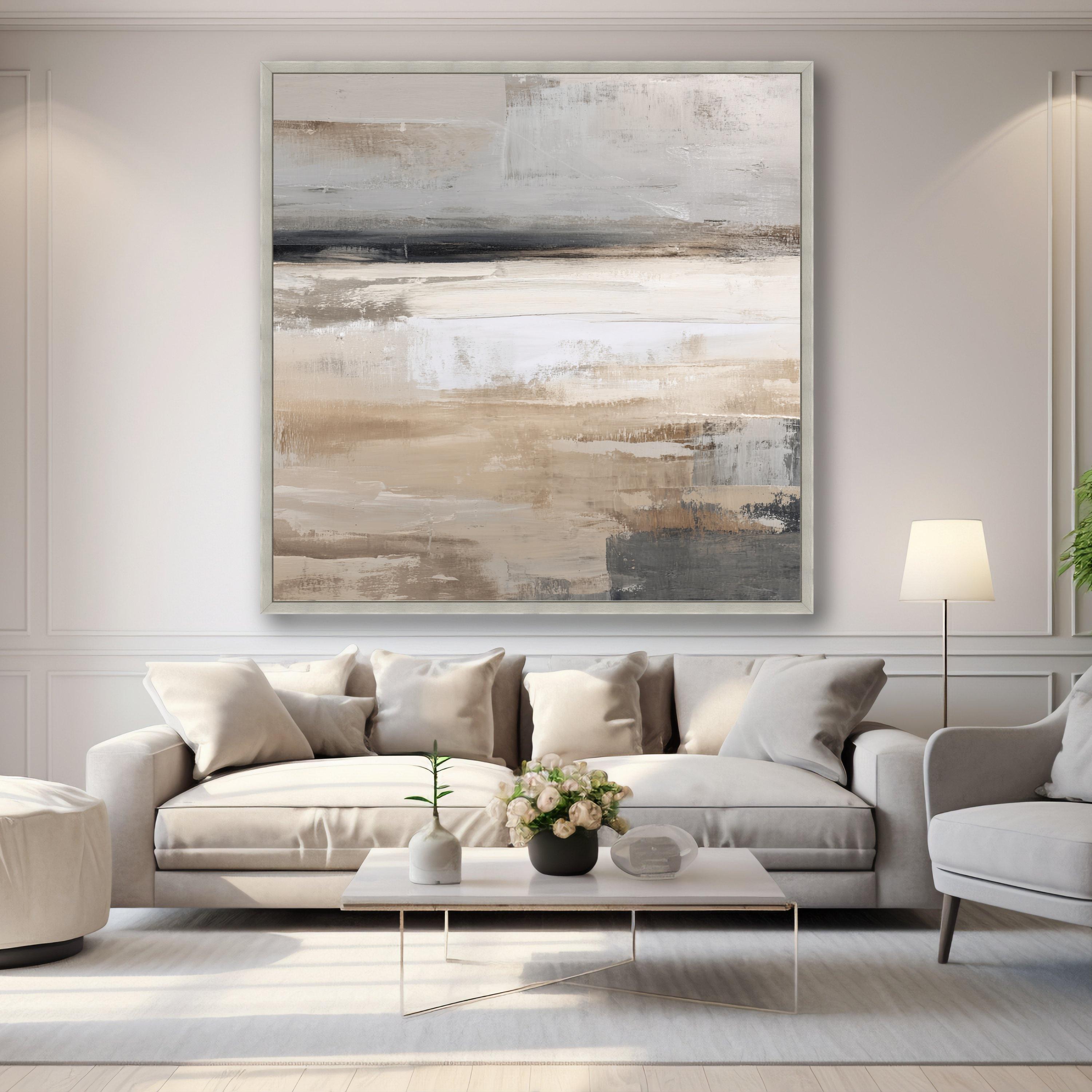 Neutral Tones Abstract Canvas, Modern Wall Art, Beige Gray Brushstroke ...