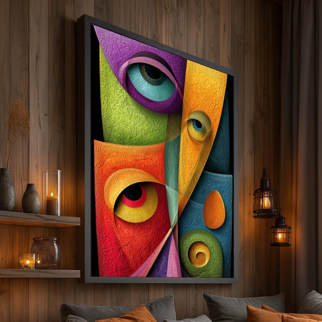 Abstract Cubist Face Canvas Wall Art, Modern Geometric Portrait ...