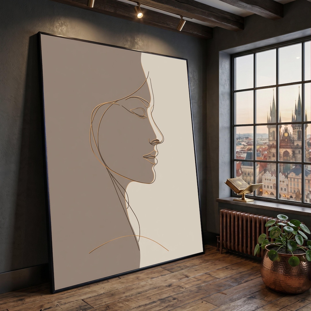 Minimalist Woman Profile Canvas, Modern Line Art Wall Decor, Neutral ...
