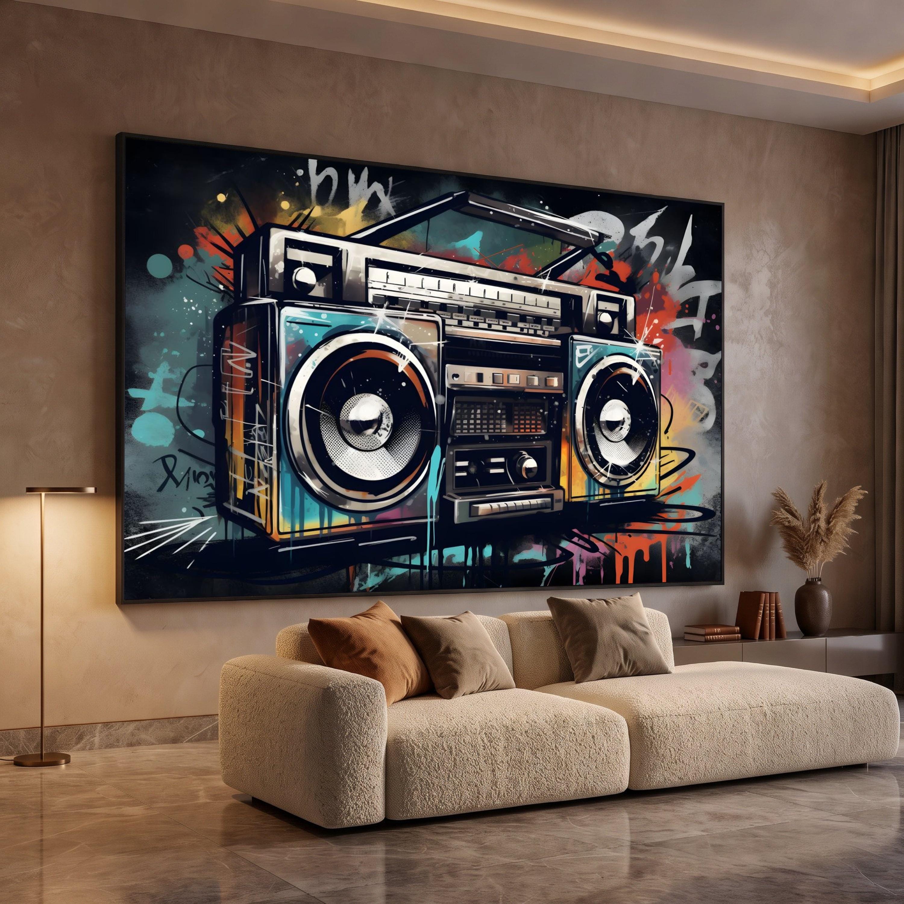 Music Themed Graffiti Canvas, Street Art Decoration, Modern Urban