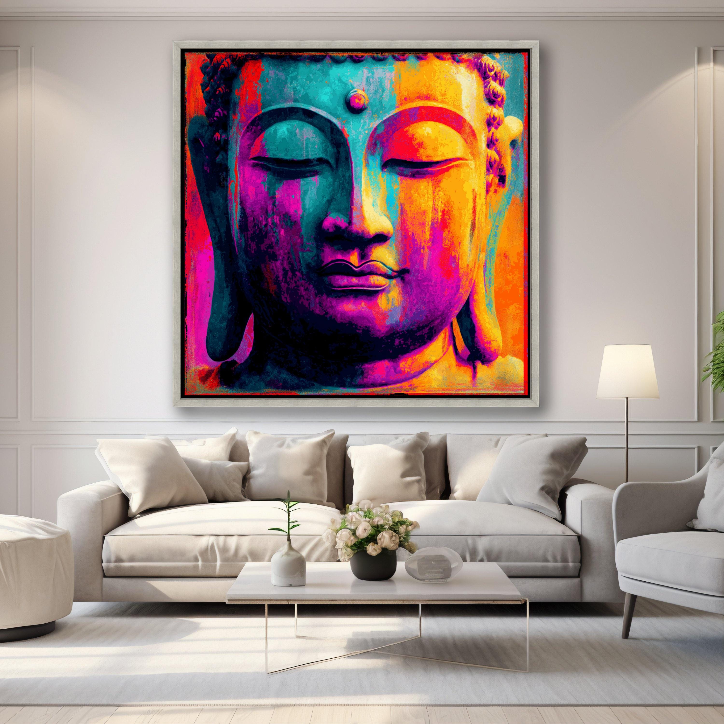 Vibrant Buddha Face Canvas Wall Art, Colorful Meditation Decor ...