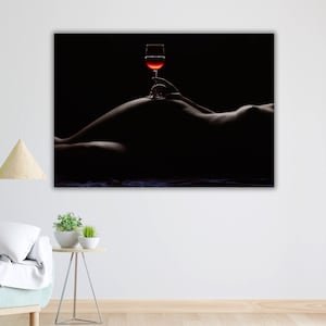 Sexy Woman with Wine Art Canvas Print, Framed Wall Decor, Ready to Hang, Sensual Female Wall Art