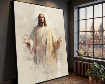 Inspirational Jesus Christ Canvas, Abstract Religious Wall Art, Spiritual Home Decor, Sacred Art Painting, Ready to Hang Canvas