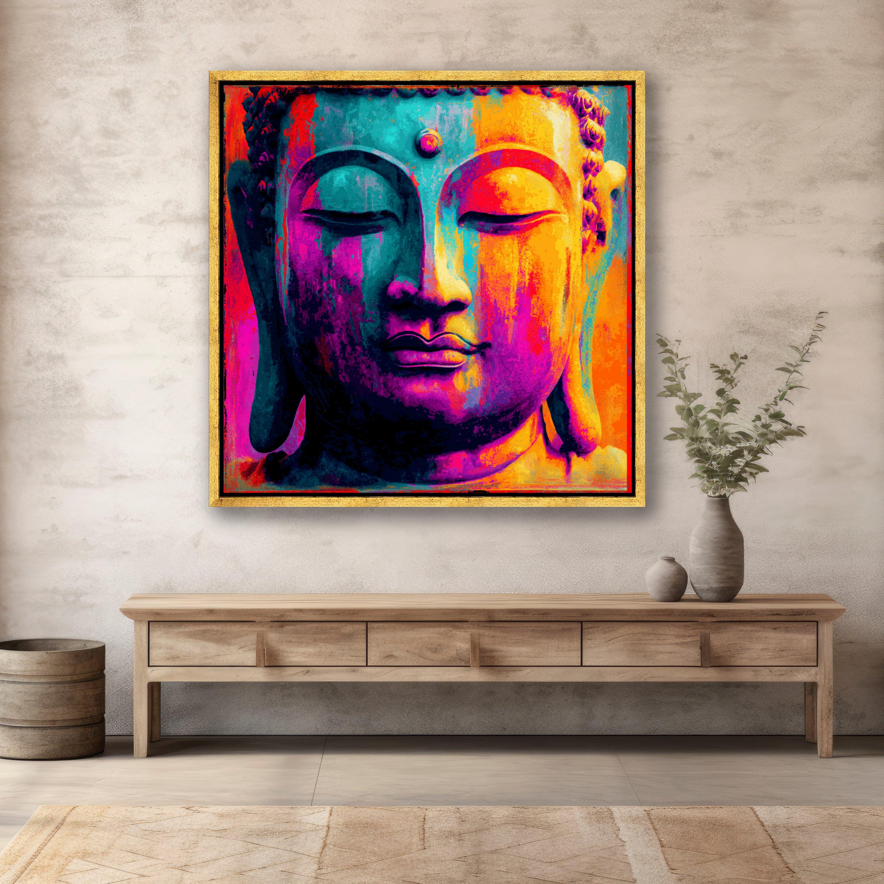 Vibrant Buddha Face Canvas Wall Art, Colorful Meditation Decor ...