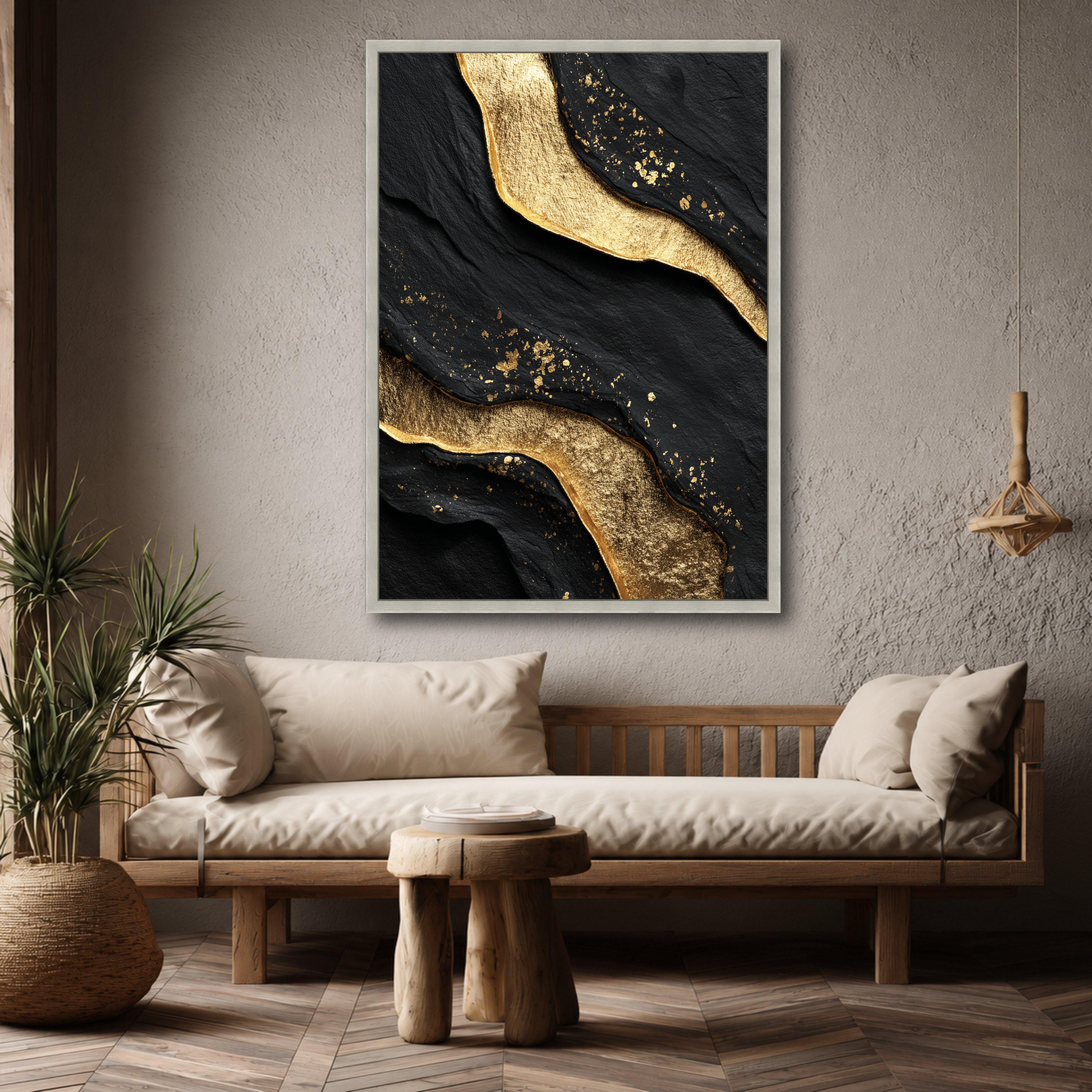 Luxurious Black and Gold Abstract Canvas Wall Art, Modern Geode Design ...
