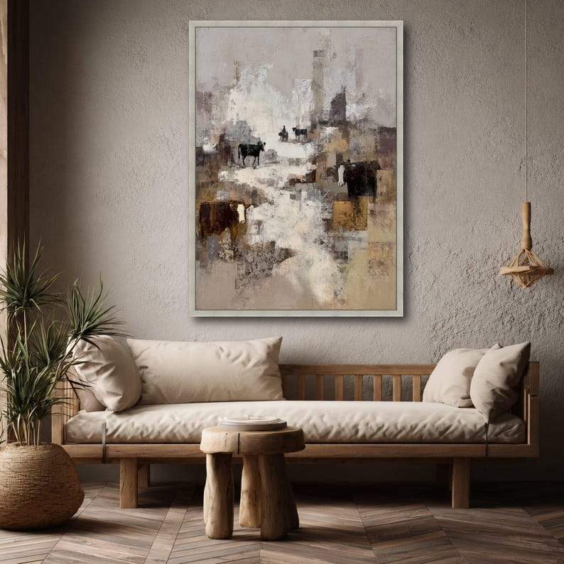 Rustic Cattle Herd Canvas, Abstract Farm Scene, Country Life Wall Art ...