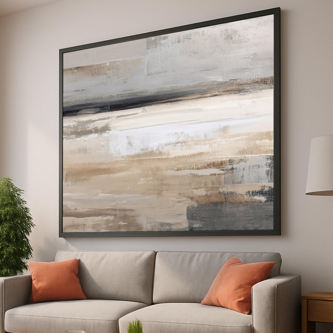 Neutral Tones Abstract Canvas, Modern Wall Art, Beige Gray Brushstroke ...