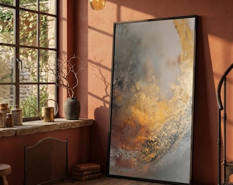 Metallic Texture Abstract Canvas, Gold and Copper Wall Art, Modern Industrial Decor, Canvas Painting, Contemporary Home Accent