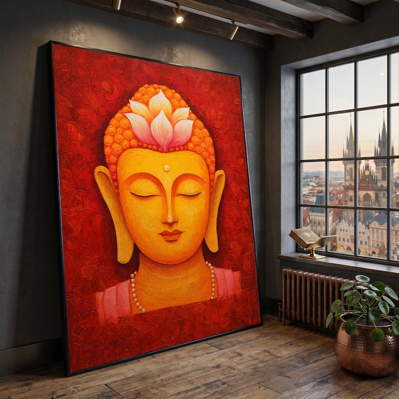 Meditative Buddha Face Canvas Wall Art, Spiritual Home Decor, Vibrant ...