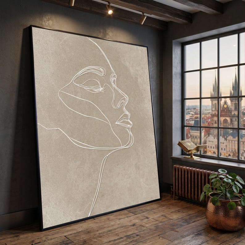 Minimalist Line Art Face, Abstract Female Profile Canvas, Modern Wall ...