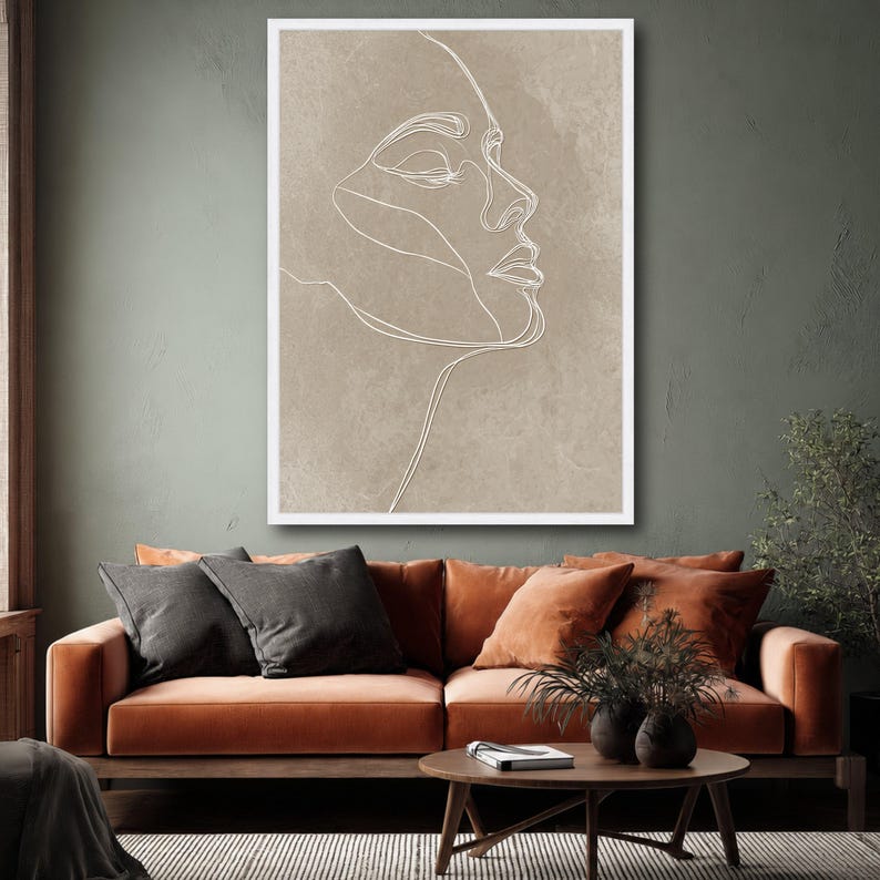 Minimalist Line Art Face, Abstract Female Profile Canvas, Modern Wall ...