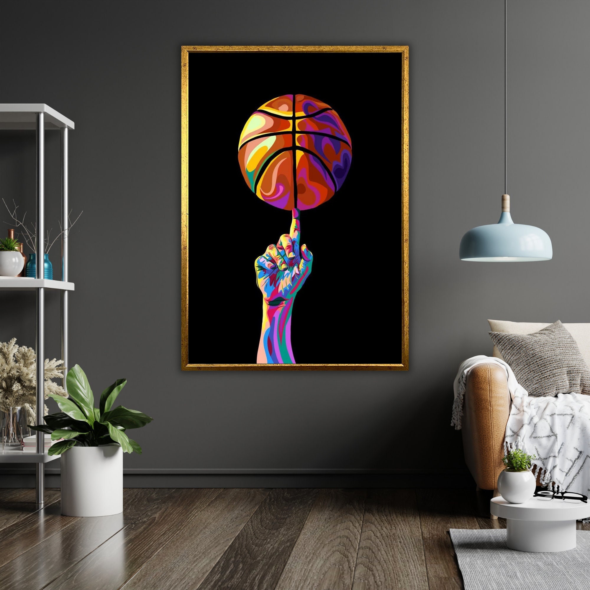 Basketball Ball on Finger Art Canvas, Basketball Ball Wall Decor, Modern Art, Basketball Gift, Unique Home Decor