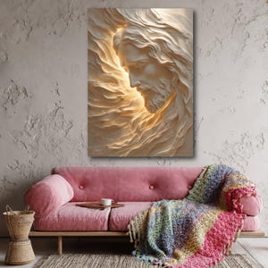 Radiant Jesus Portrait Canvas, Spiritual Wall Art, Divine Light Sculpture, Inspirational Religious Home Decor, Sacred Christian Canvas image 6