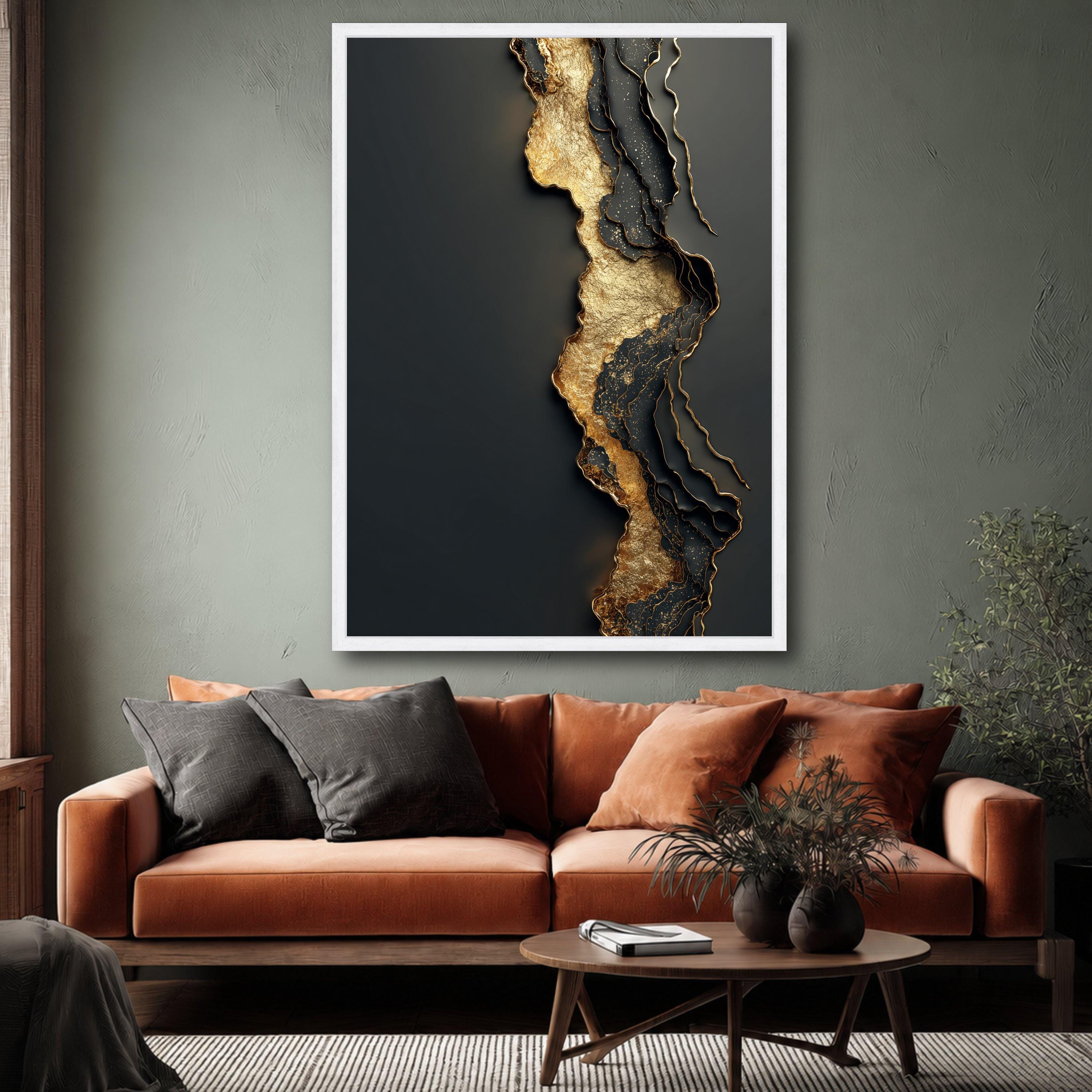 Elegant Black and Gold Abstract Canvas, Modern Geode Wall Art, Metallic ...