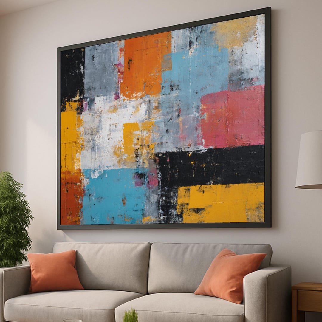 Vibrant Color Block Abstract Canvas, Modern Geometric Wall Art ...
