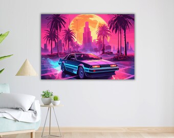 Classic Car Retro Art Canvas Print, Framed Wall Decor, Ready to Hang, Retro Vintage Car Poster, Nostalgic Artwork