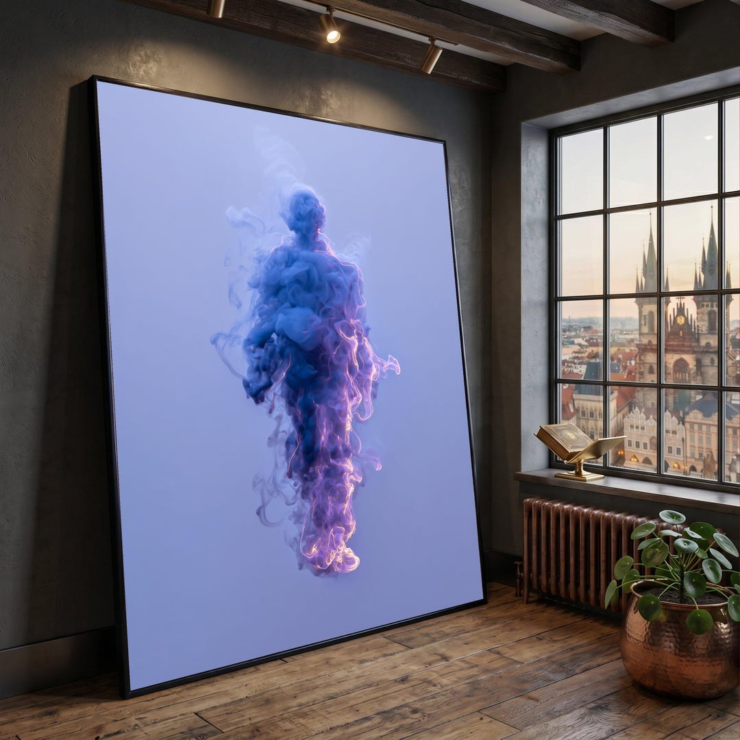 Abstract Smoke Figure Canvas, Purple Blue Vapor Art, Surreal Human ...
