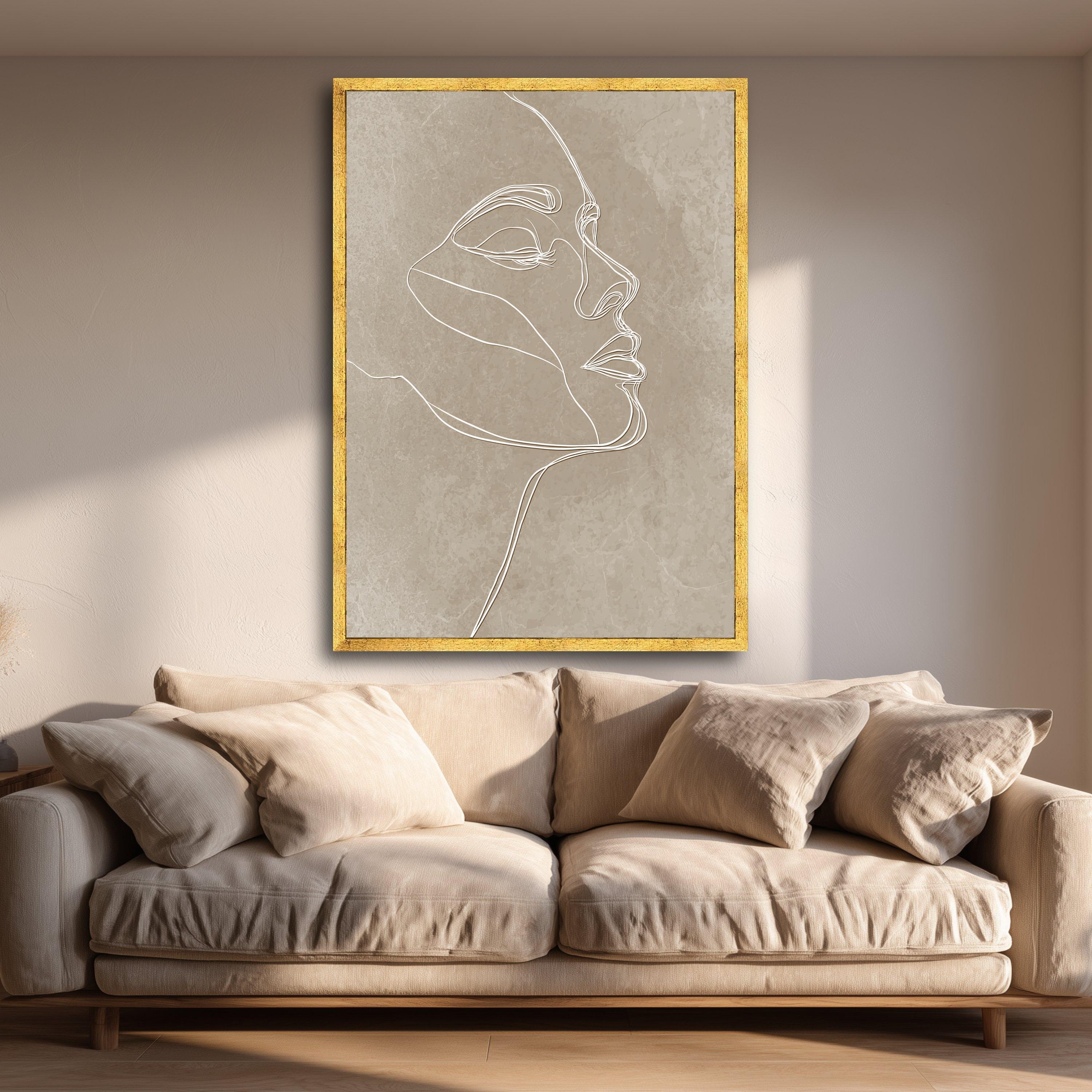 Minimalist Line Art Face, Abstract Female Profile Canvas, Modern Wall ...