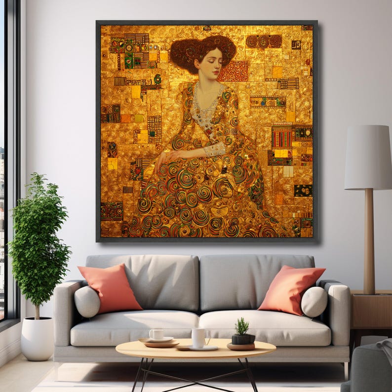Gustav Klimt Golden Portrait Canvas, Decorative Woman Art Print, Modern ...