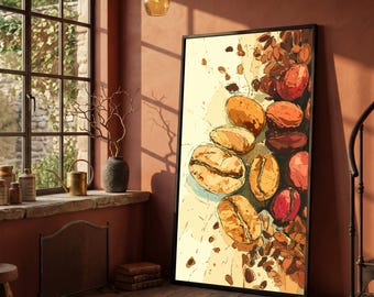 Coffee Bean Close-Up Canvas, Warm Brown Tones, Modern Kitchen Wall Art, Coffee Lover Decor, Rustic Cafe Style Canvas